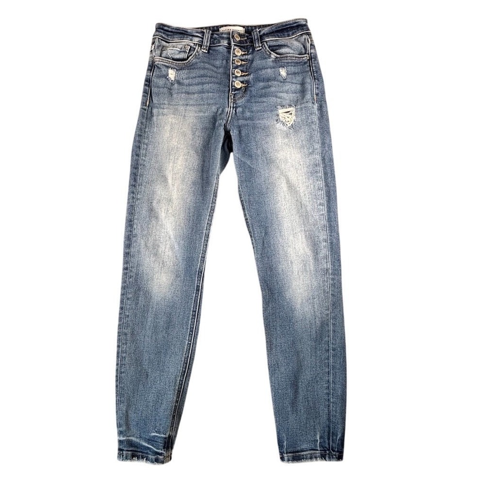 Flying Monkey Jeans Womens 28 High Rise Skinny‎ Button Fly Distressed Blue